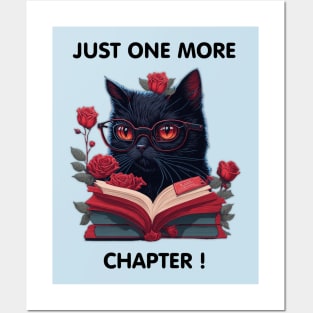 Funny Black Cat wearing glasses reading book with roses t-shirt design, apparel, mugs, cases, wall art, stickers, travel mug Posters and Art